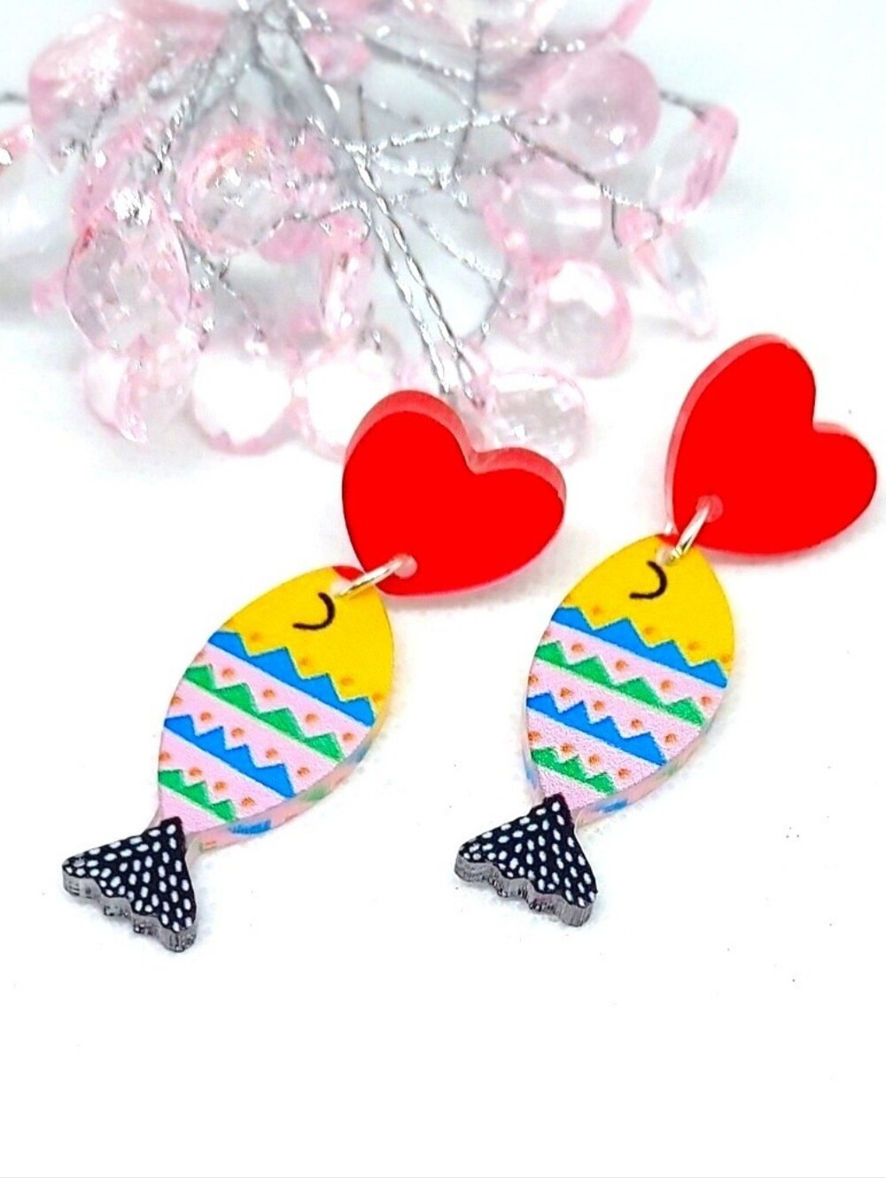 Colorful Fish Dangle Earrings With Heart - NWT
